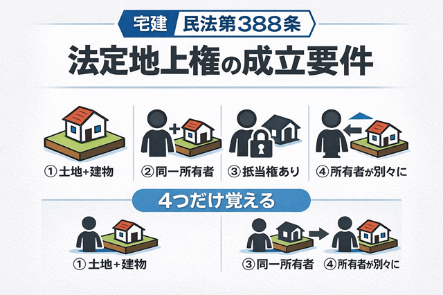 民法388条の法定地上権の成立要件4つの図解